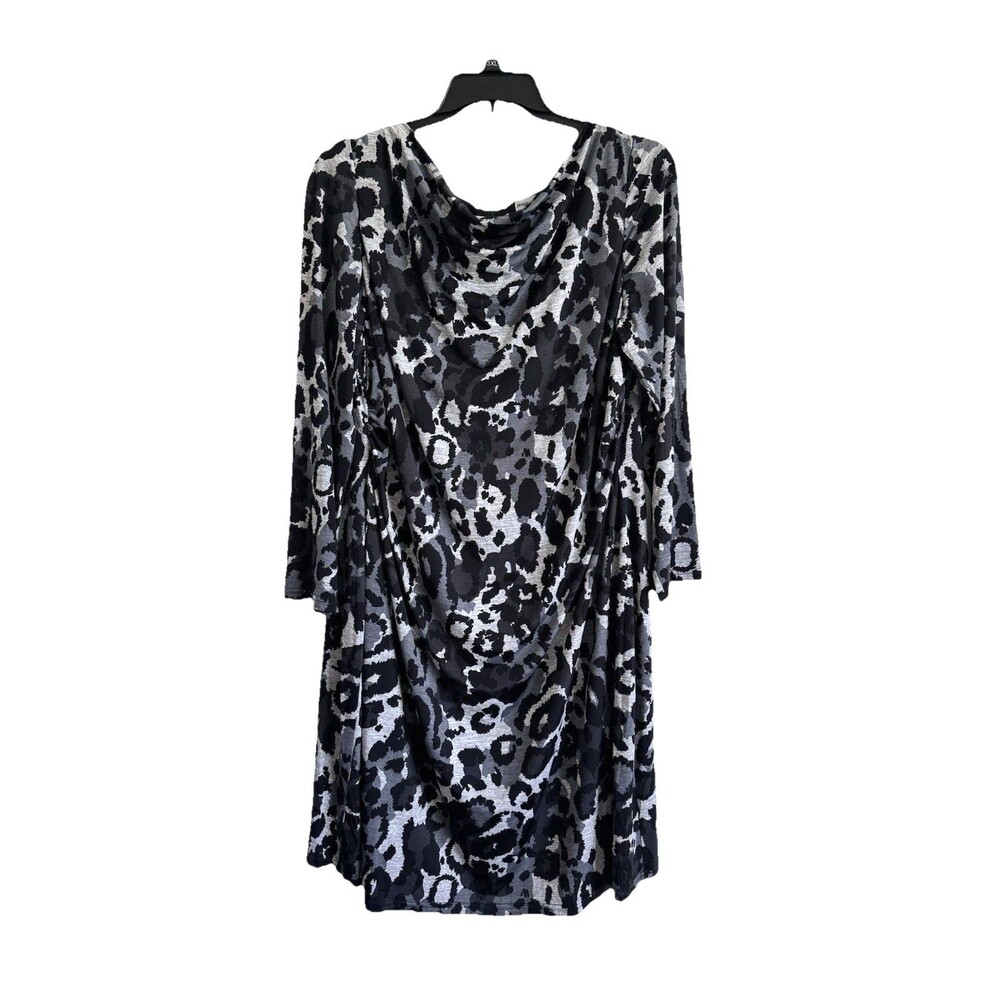 Jessica London Dress Cowl Neck Size 20 Black Gray Animal Print 3/4 Sleeves Lined
